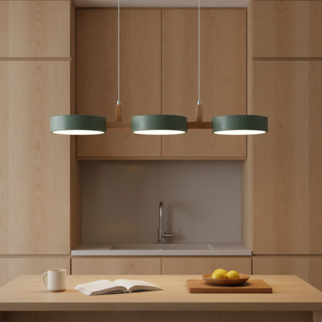 Modern Round Pendant Light with Wood Accents for Dining Room – 30 in LED Hanging Ceiling Fixture Kitchen Island Breakfast Nook | Thomler