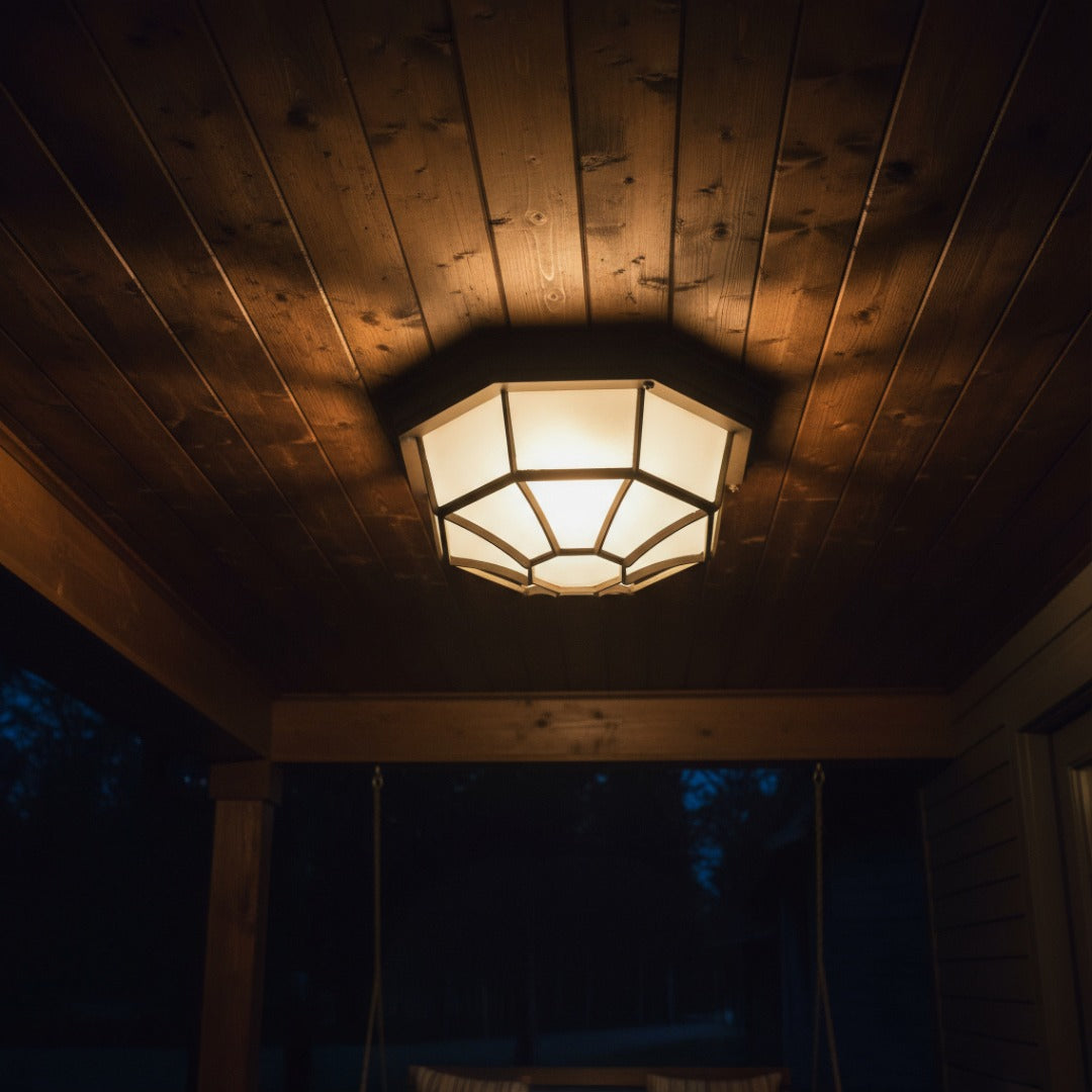Outdoor Flush Mount Ceiling Light with Glass Shade & Aluminum Housing for Porch, Patio, Entryway | Thomler