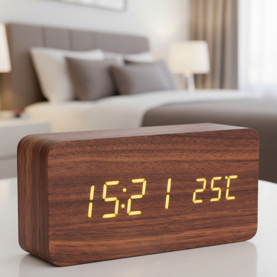 Digital Alarm Clock with Wireless Charging Pad & LED Display – Temperature, Humidity Monitor, 3 Alarms | Thomler