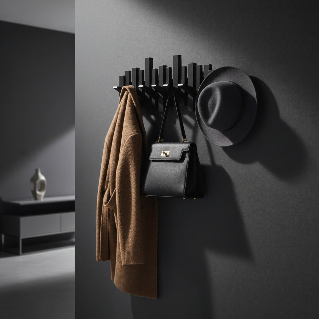 Wall-Mounted Coat Rack with Fold-Down Hooks — Solid Wood Piano Key Design for Entryway Bedroom Hallway Mudroom | Thomler