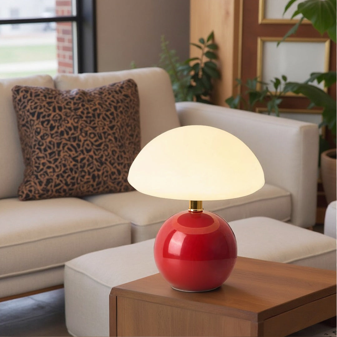 Mushroom Table Lamp with 3-Level Dimmable LED Light – Retro Ceramic & Frosted Glass Desk Lamp for Bedroom, Living Room & Office | Thomler