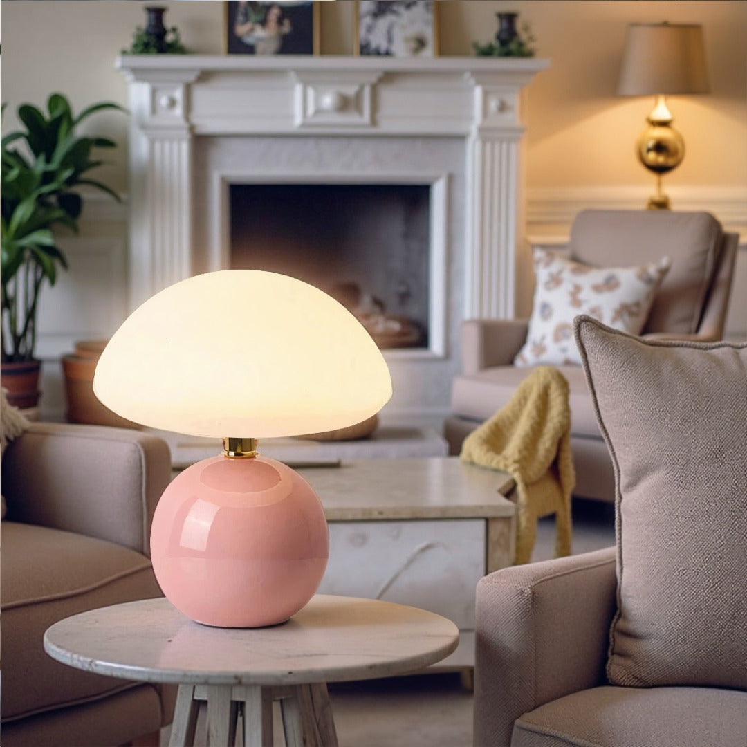 Mushroom Table Lamp with 3-Level Dimmable LED Light – Retro Ceramic & Frosted Glass Desk Lamp for Bedroom, Living Room & Office | Thomler