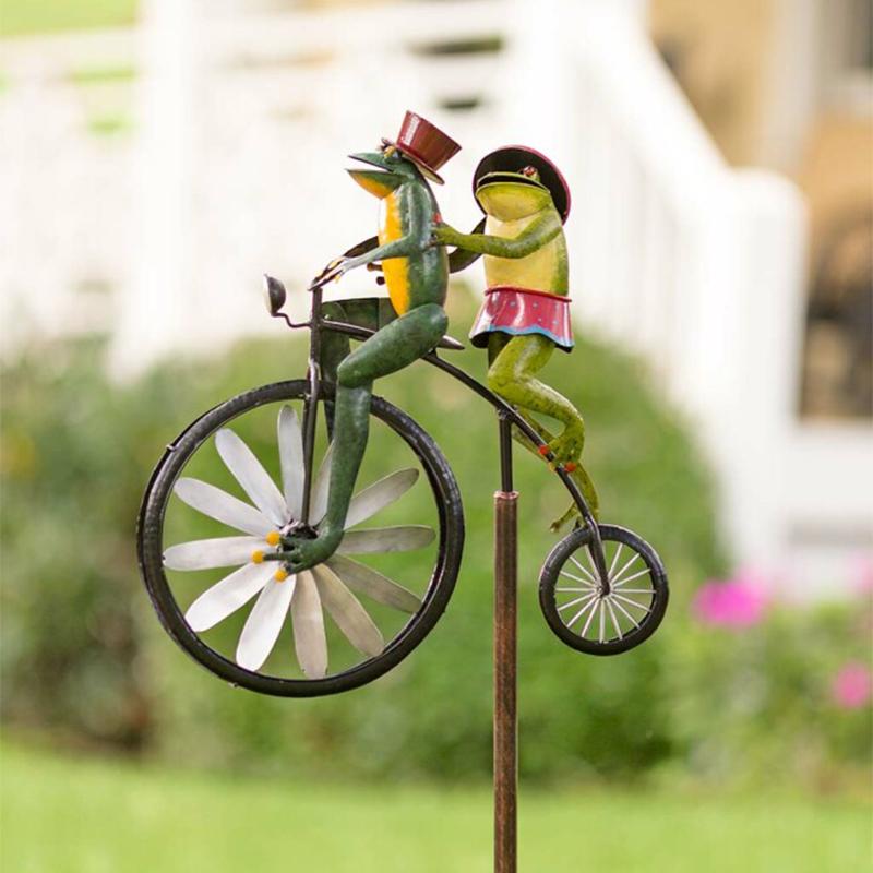 Metal Garden Windmill Spinner with Animals on Bicycle – Outdoor Yard Art Sculpture for Lawn & Patio Decoration | Thomler