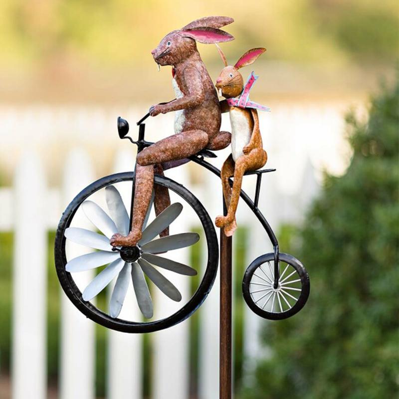 Metal Garden Windmill Spinner with Animals on Bicycle – Outdoor Yard Art Sculpture for Lawn & Patio Decoration | Thomler