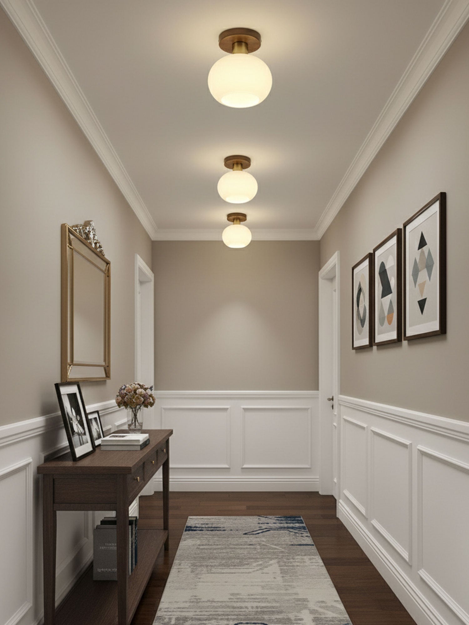 Ceiling Light Walnut Copper Glass Globe 18.0 cm Hallway Bedroom Flush Mount Opal E27 Scandinavian Japandi Lighting | Thomler