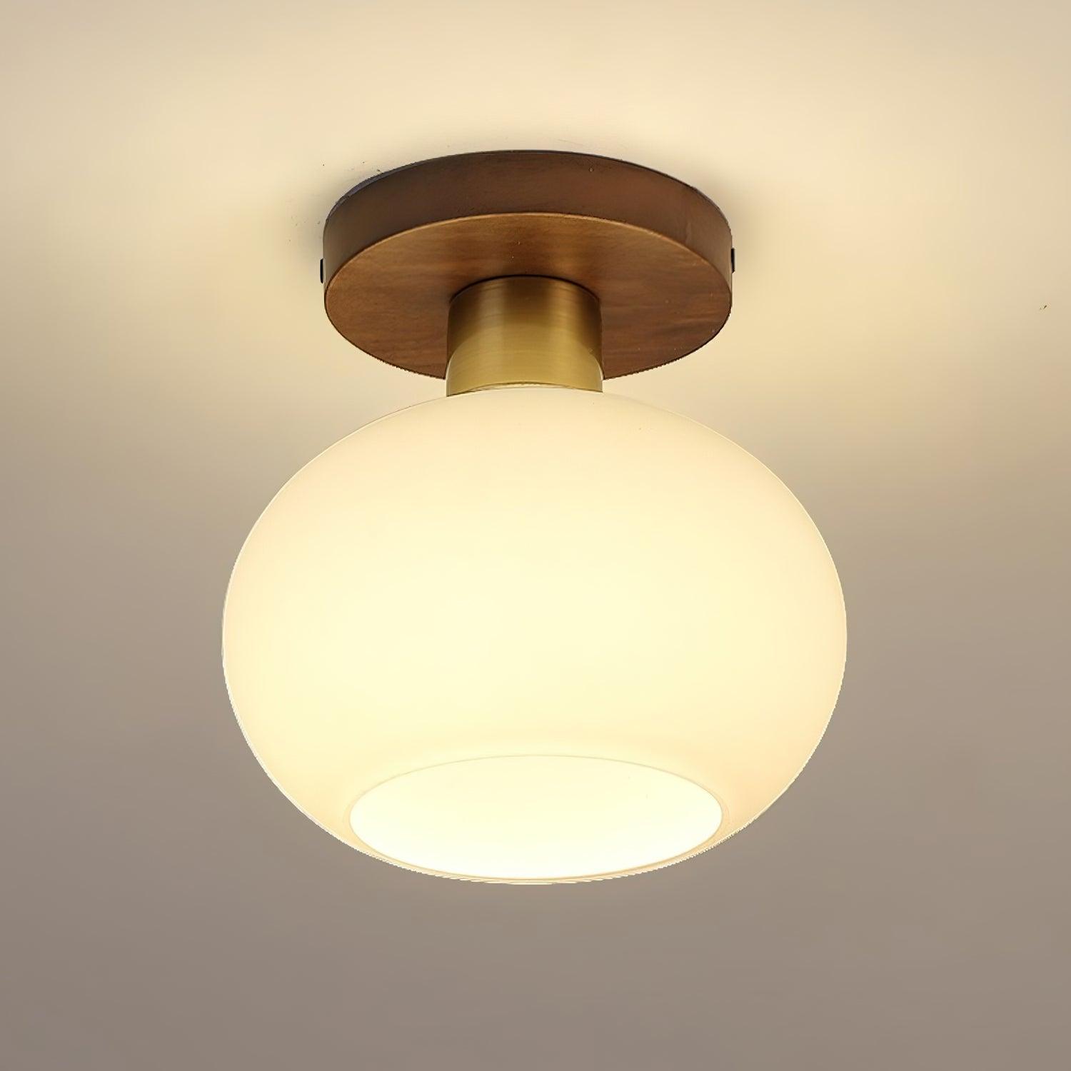 Ceiling Light Walnut Copper Glass Globe 18.0 cm Hallway Bedroom Flush Mount Opal E27 Scandinavian Japandi Lighting | Thomler