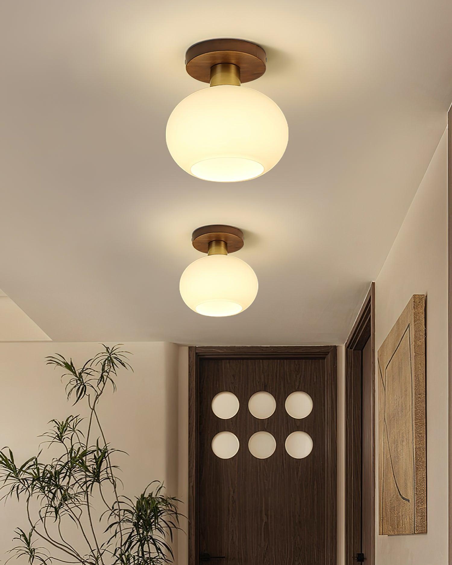 Ceiling Light Walnut Copper Glass Globe 18.0 cm Hallway Bedroom Flush Mount Opal E27 Scandinavian Japandi Lighting | Thomler