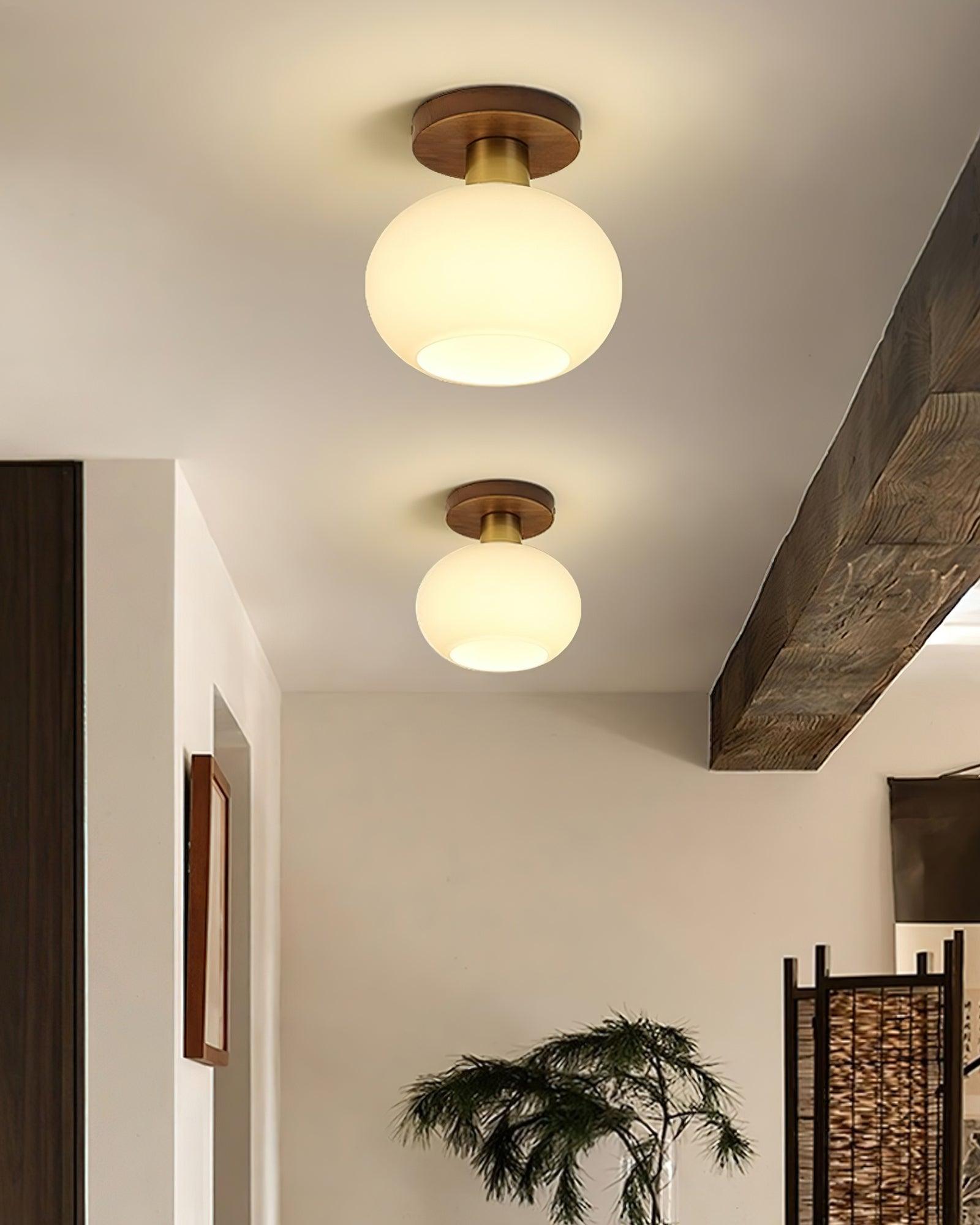 Ceiling Light Walnut Copper Glass Globe 18.0 cm Hallway Bedroom Flush Mount Opal E27 Scandinavian Japandi Lighting | Thomler