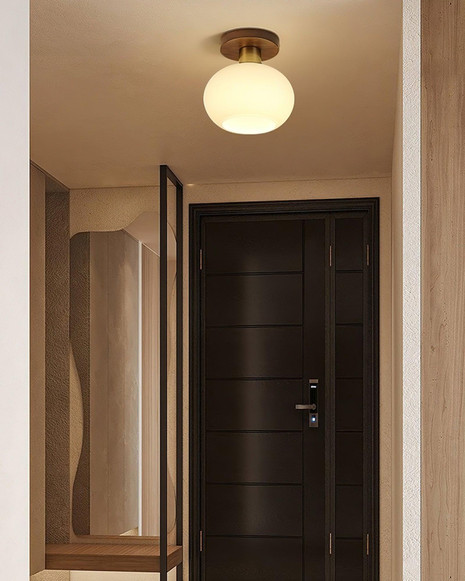 Ceiling Light Walnut Copper Glass Globe 18.0 cm Hallway Bedroom Flush Mount Opal E27 Scandinavian Japandi Lighting | Thomler