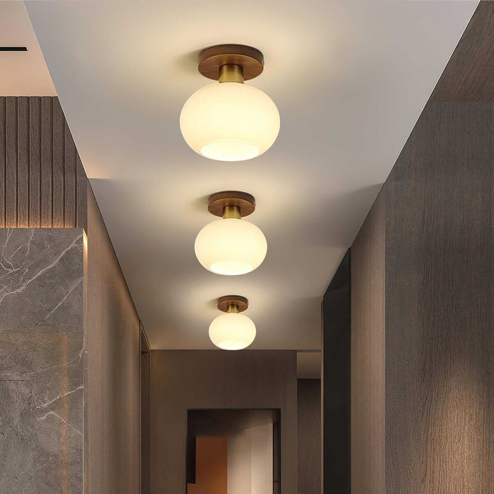 Ceiling Light Walnut Copper Glass Globe 18.0 cm Hallway Bedroom Flush Mount Opal E27 Scandinavian Japandi Lighting | Thomler