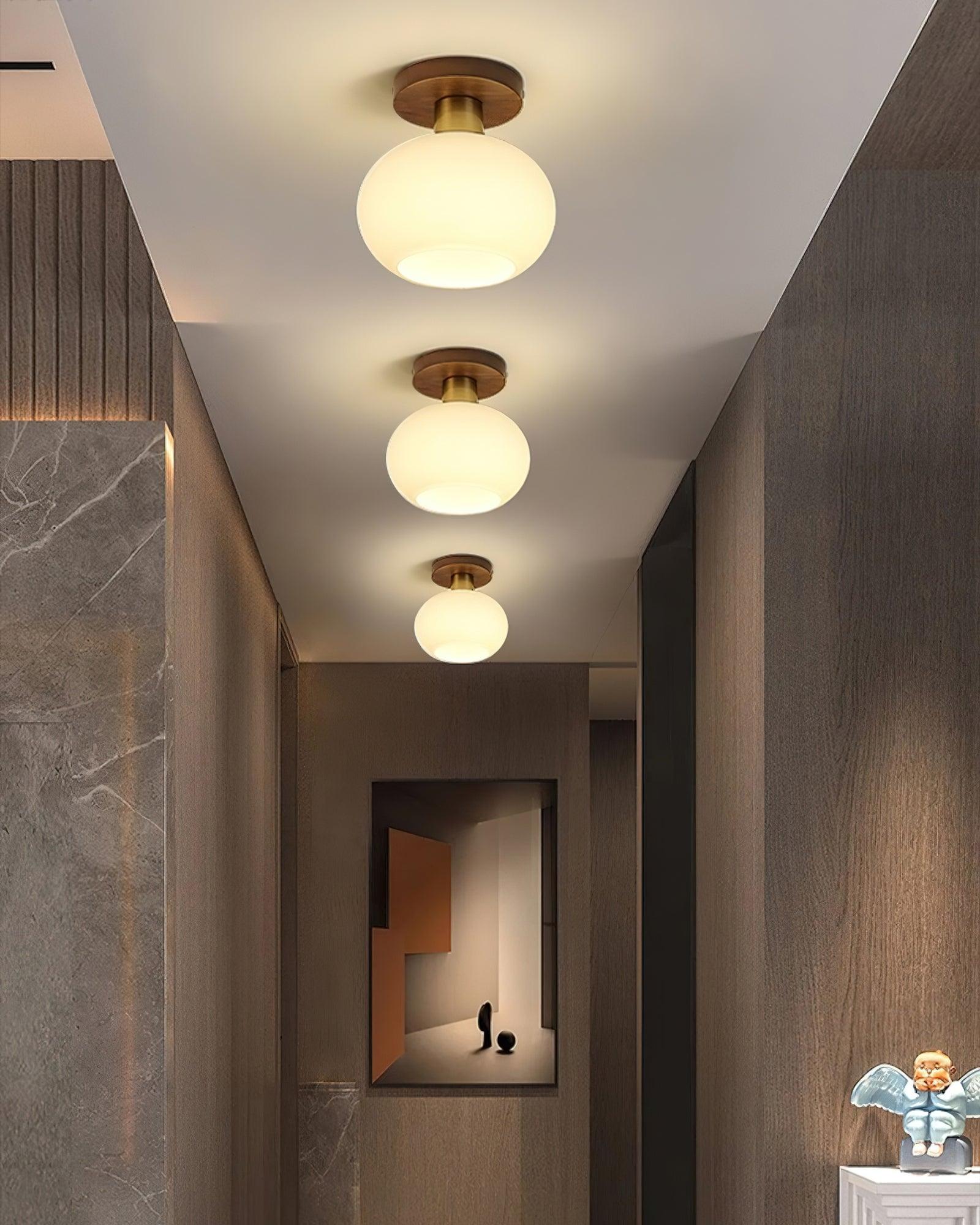 Ceiling Light Walnut Copper Glass Globe 18.0 cm Hallway Bedroom Flush Mount Opal E27 Scandinavian Japandi Lighting | Thomler