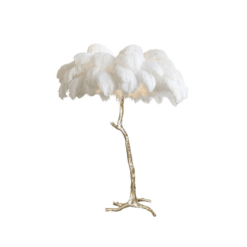 Floor Lamp Feather Shade 160.0 cm White Living Room Bedroom Palm Tree Standing Light Tropical Ambient Lighting | Thomler