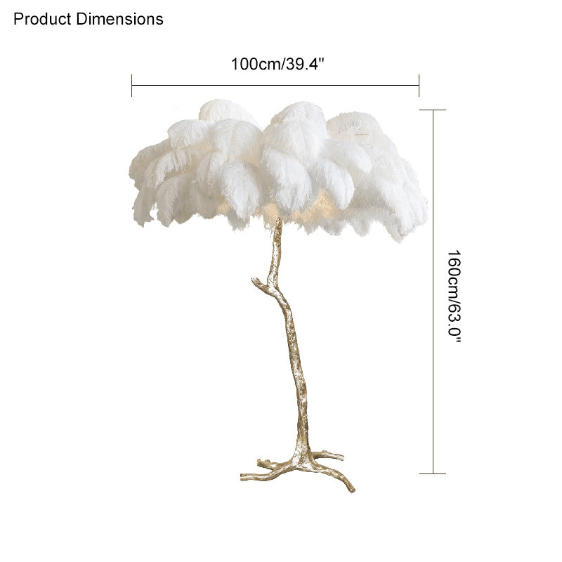 Floor Lamp Feather Shade 160.0 cm White Living Room Bedroom Palm Tree Standing Light Tropical Ambient Lighting | Thomler