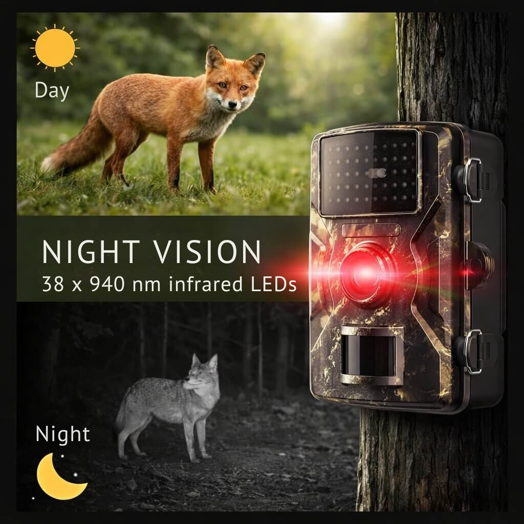 Motion-Activated Trail Camera with Night Vision for Outdoor Wildlife Monitoring & Security | Weatherproof Infrared Game Cam for Deer Hunting | Thomler
