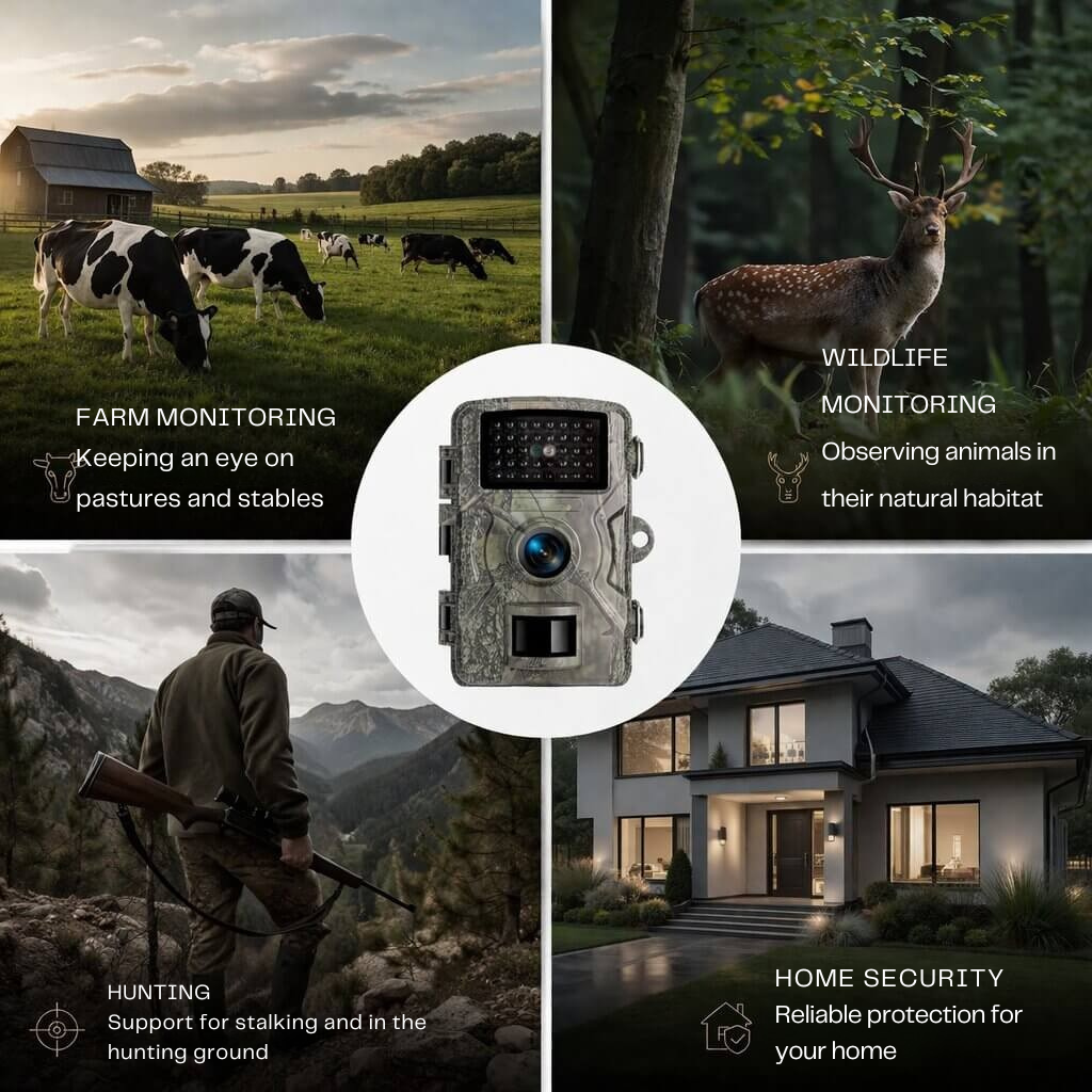 Motion-Activated Trail Camera with Night Vision for Outdoor Wildlife Monitoring & Security | Weatherproof Infrared Game Cam for Deer Hunting | Thomler