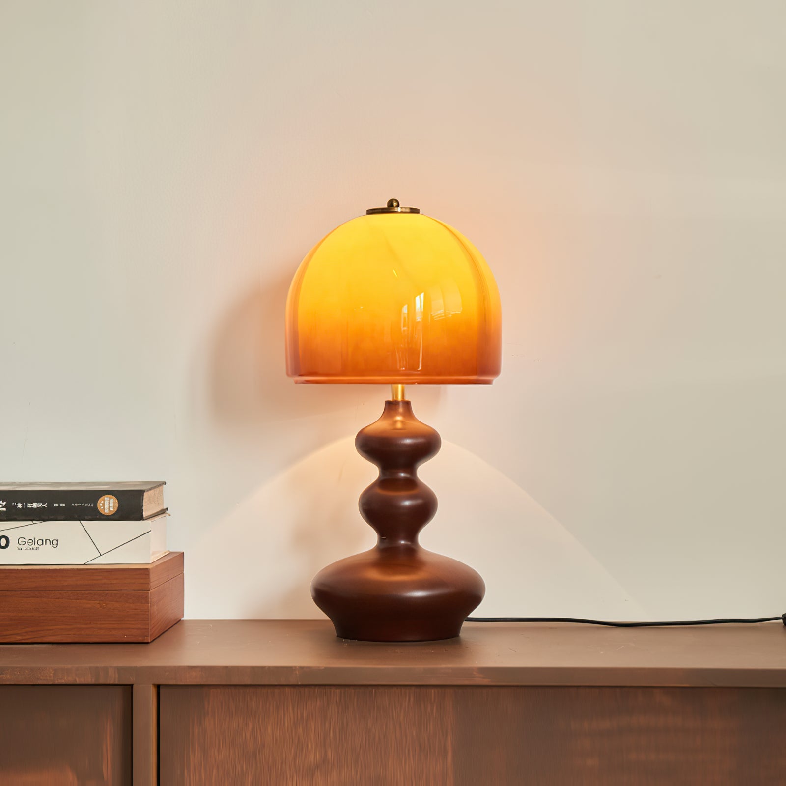 Table Lamp Wood 9.8 in Caramel Dome Indoor Lighting Modern Bedroom Living Room Decor | Thomler