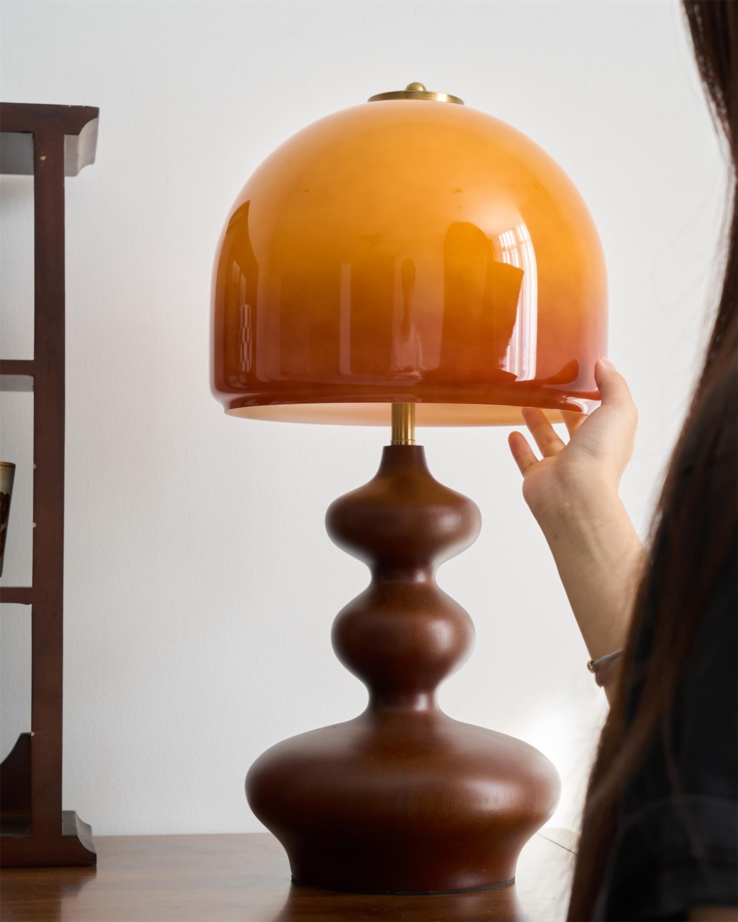 Table Lamp Wood 9.8 in Caramel Dome Indoor Lighting Modern Bedroom Living Room Decor | Thomler