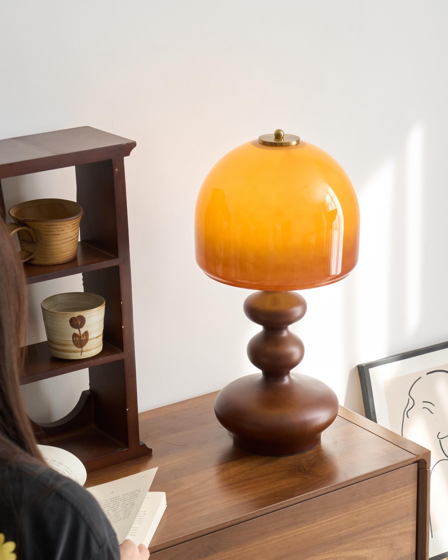 Table Lamp Wood 9.8 in Caramel Dome Indoor Lighting Modern Bedroom Living Room Decor | Thomler