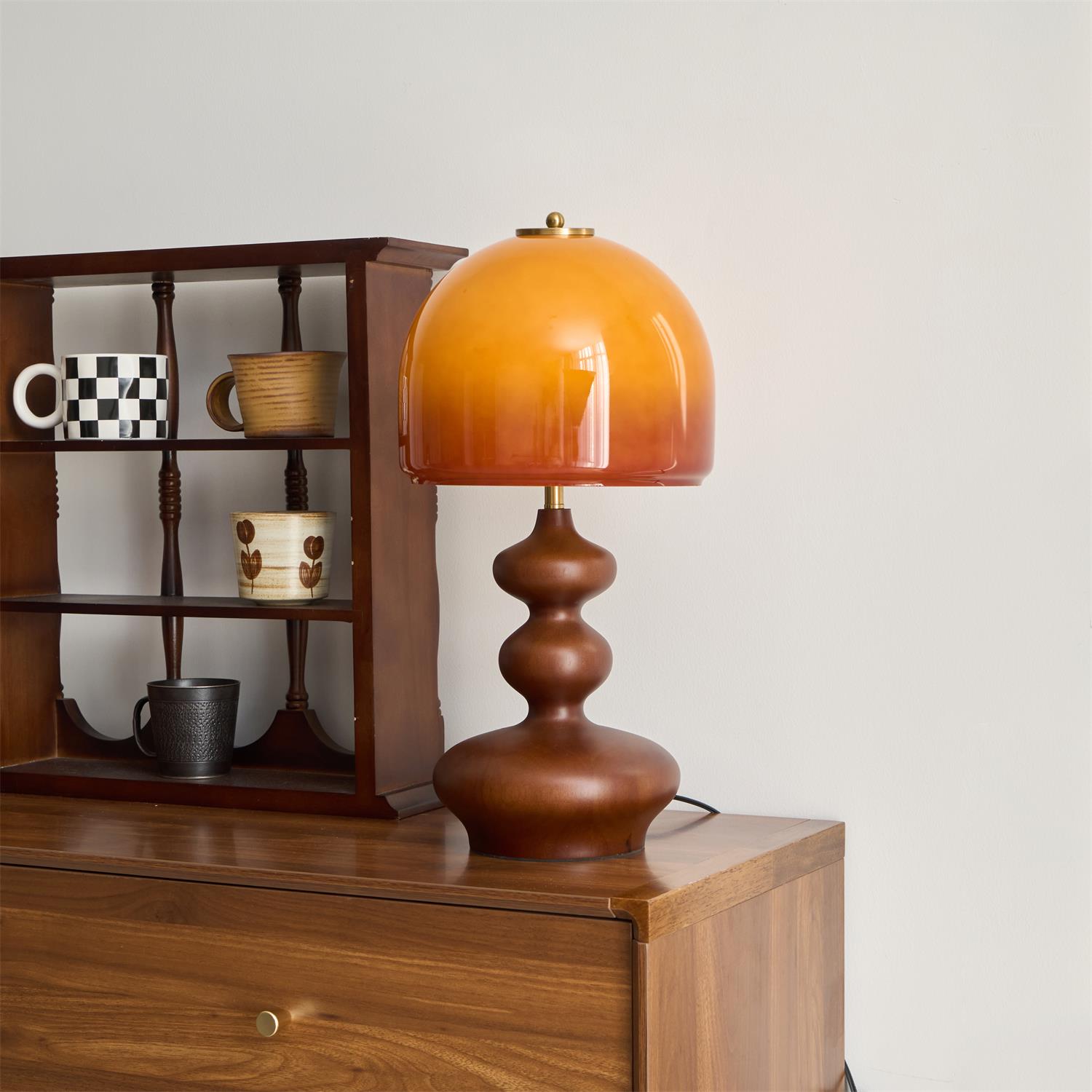 Table Lamp Wood 9.8 in Caramel Dome Indoor Lighting Modern Bedroom Living Room Decor | Thomler