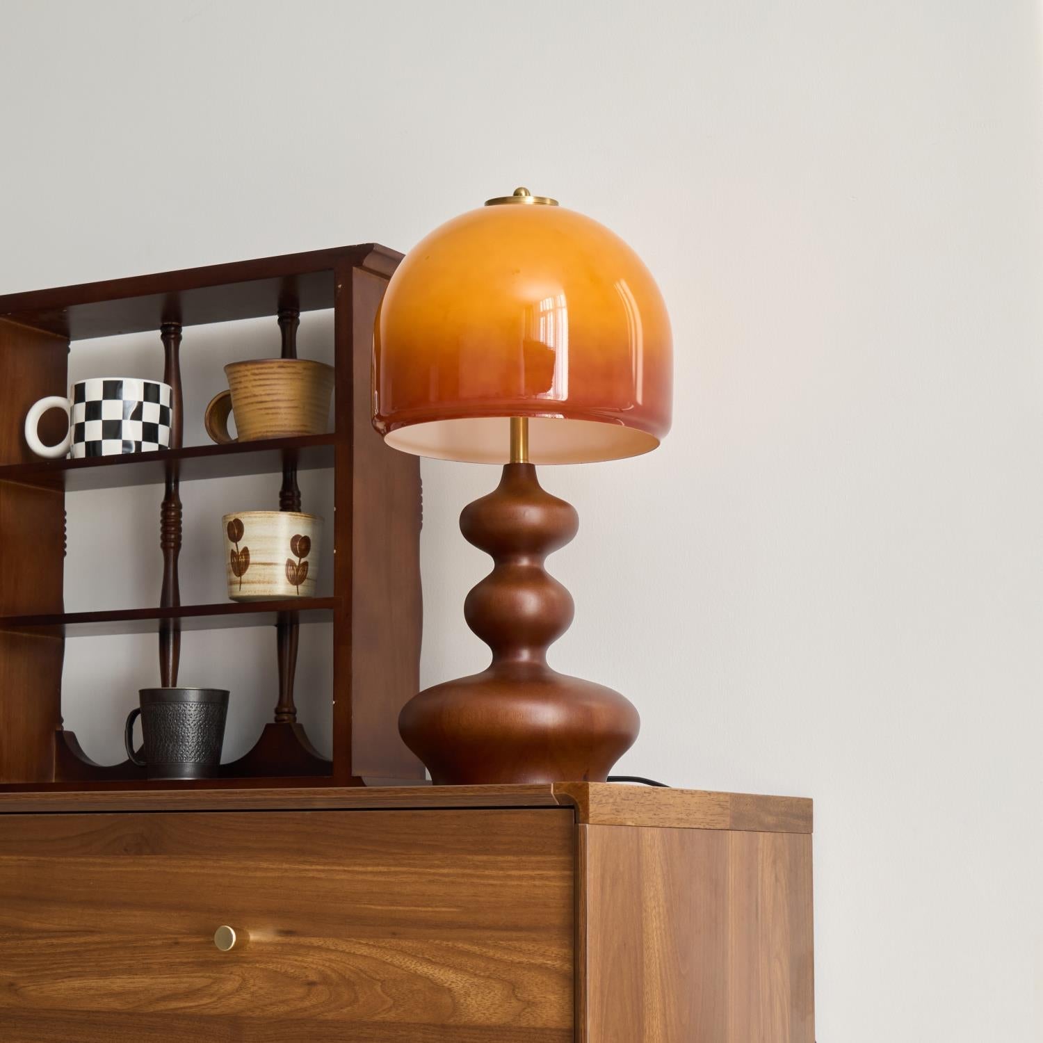 Table Lamp Wood 9.8 in Caramel Dome Indoor Lighting Modern Bedroom Living Room Decor | Thomler