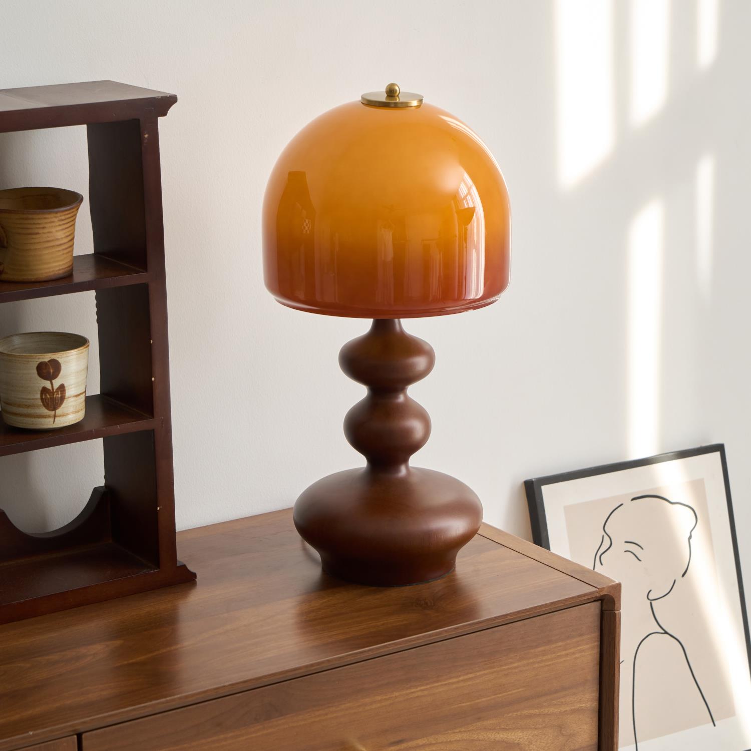 Table Lamp Wood 9.8 in Caramel Dome Indoor Lighting Modern Bedroom Living Room Decor | Thomler
