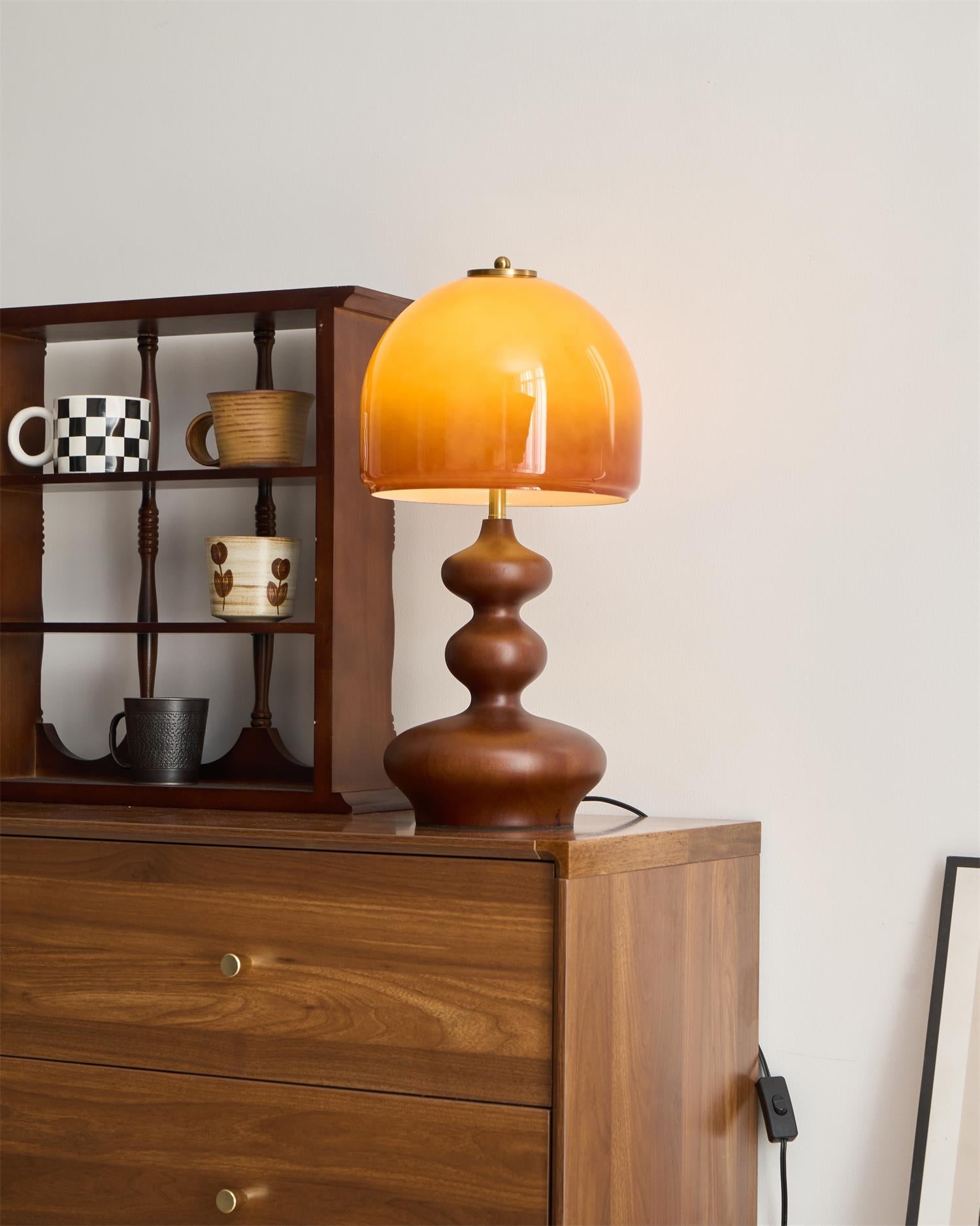Table Lamp Wood 9.8 in Caramel Dome Indoor Lighting Modern Bedroom Living Room Decor | Thomler
