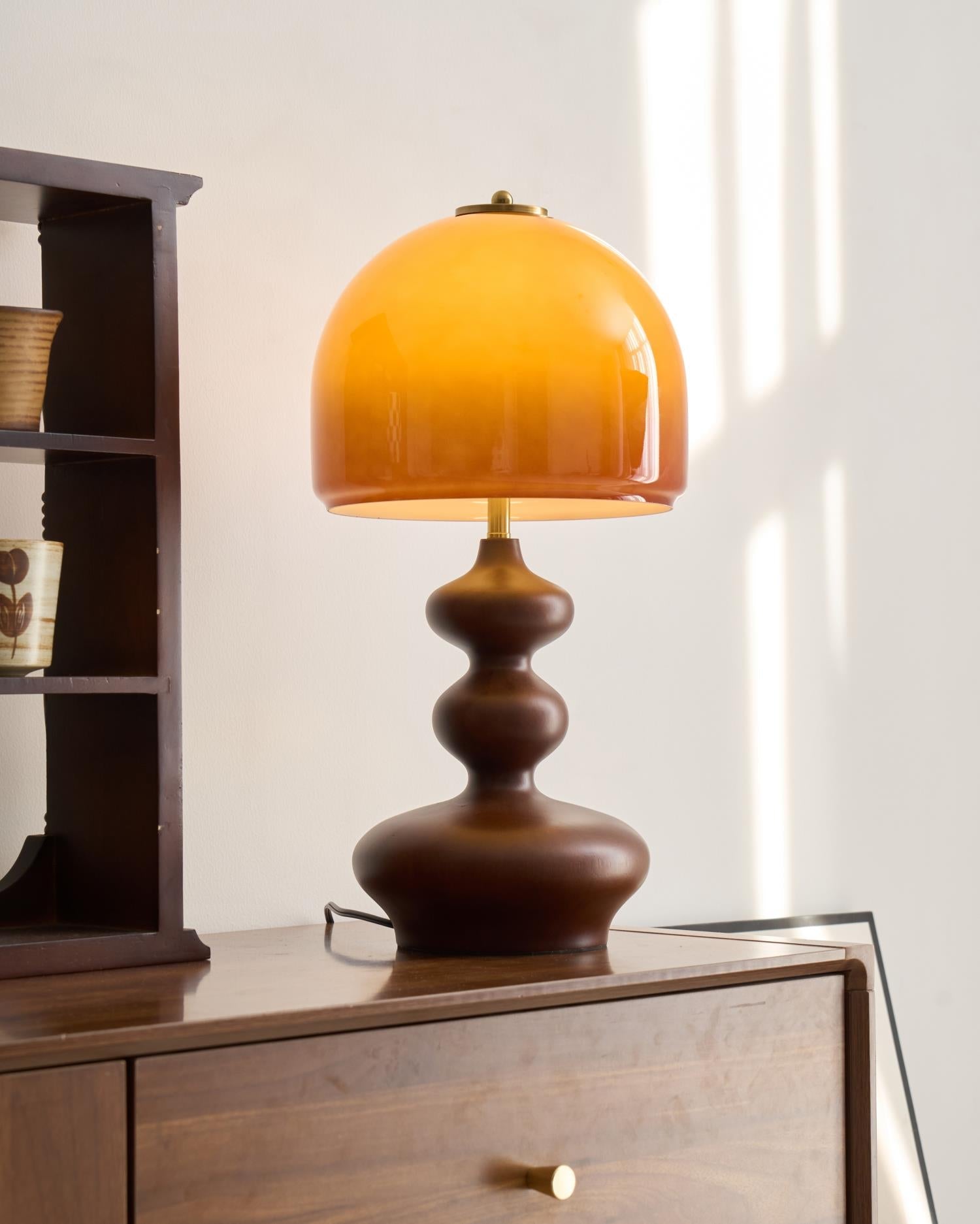 Table Lamp Wood 9.8 in Caramel Dome Indoor Lighting Modern Bedroom Living Room Decor | Thomler