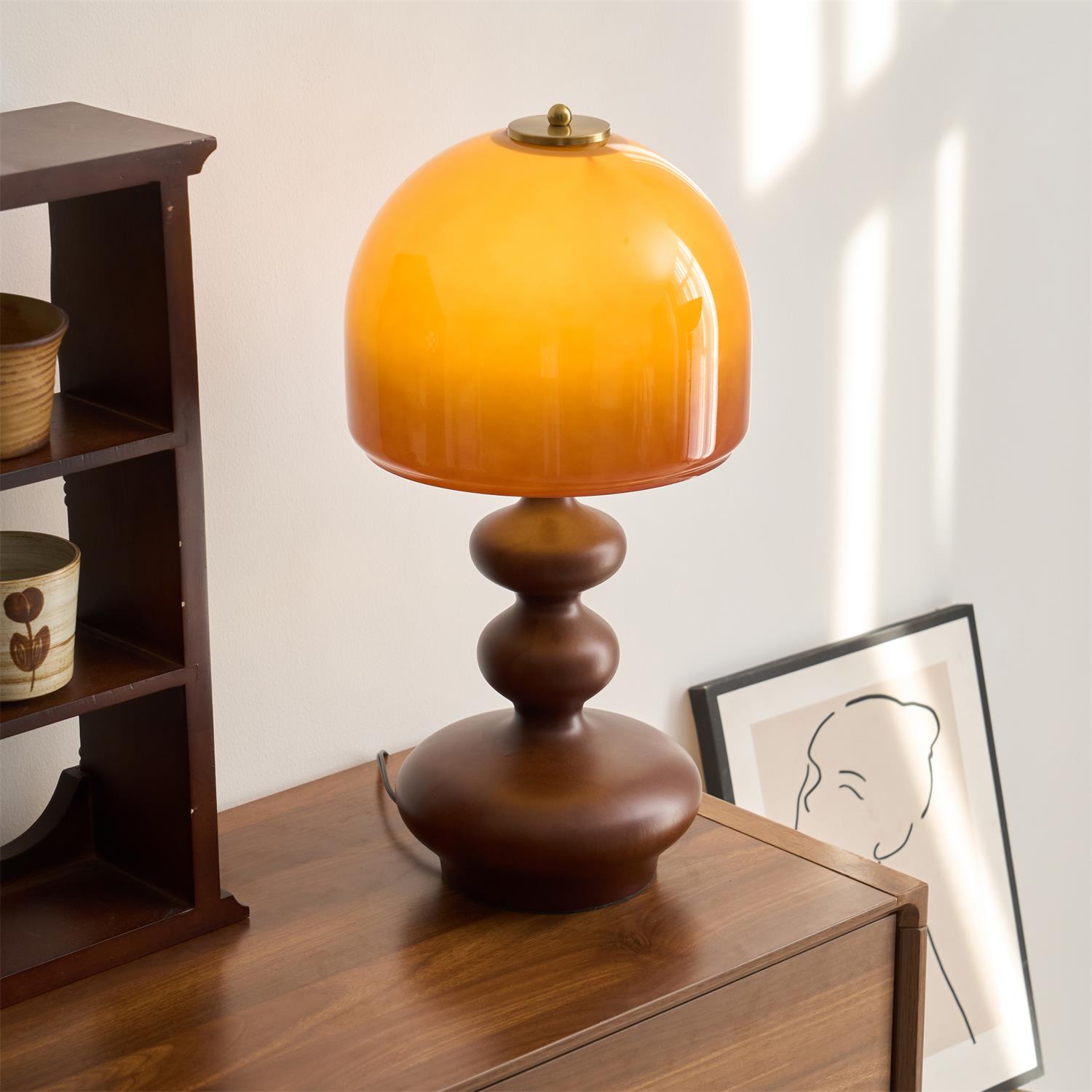 Table Lamp Wood 9.8 in Caramel Dome Indoor Lighting Modern Bedroom Living Room Decor | Thomler