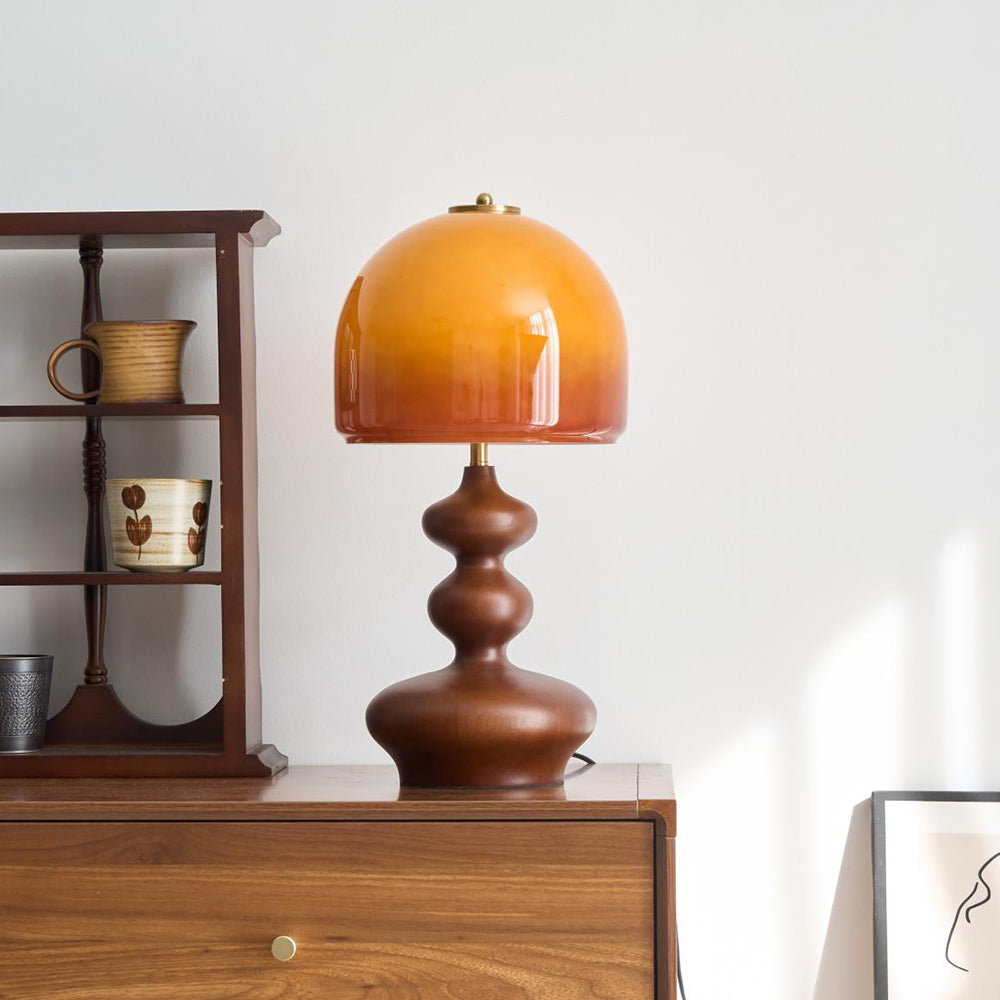 Table Lamp Wood 9.8 in Caramel Dome Indoor Lighting Modern Bedroom Living Room Decor | Thomler