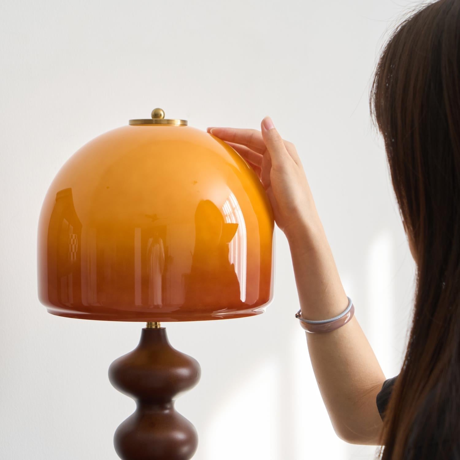 Table Lamp Wood 9.8 in Caramel Dome Indoor Lighting Modern Bedroom Living Room Decor | Thomler