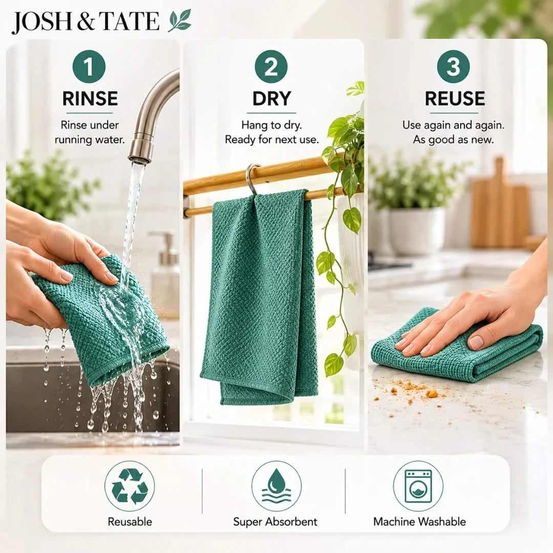 Washable Microfiber Towel Sheets for Kitchens and Homes – 50-Count Tear-Off Roll, 10×10 Inch Cleaning Cloths – Multi-Purpose Absorbent | Thomler