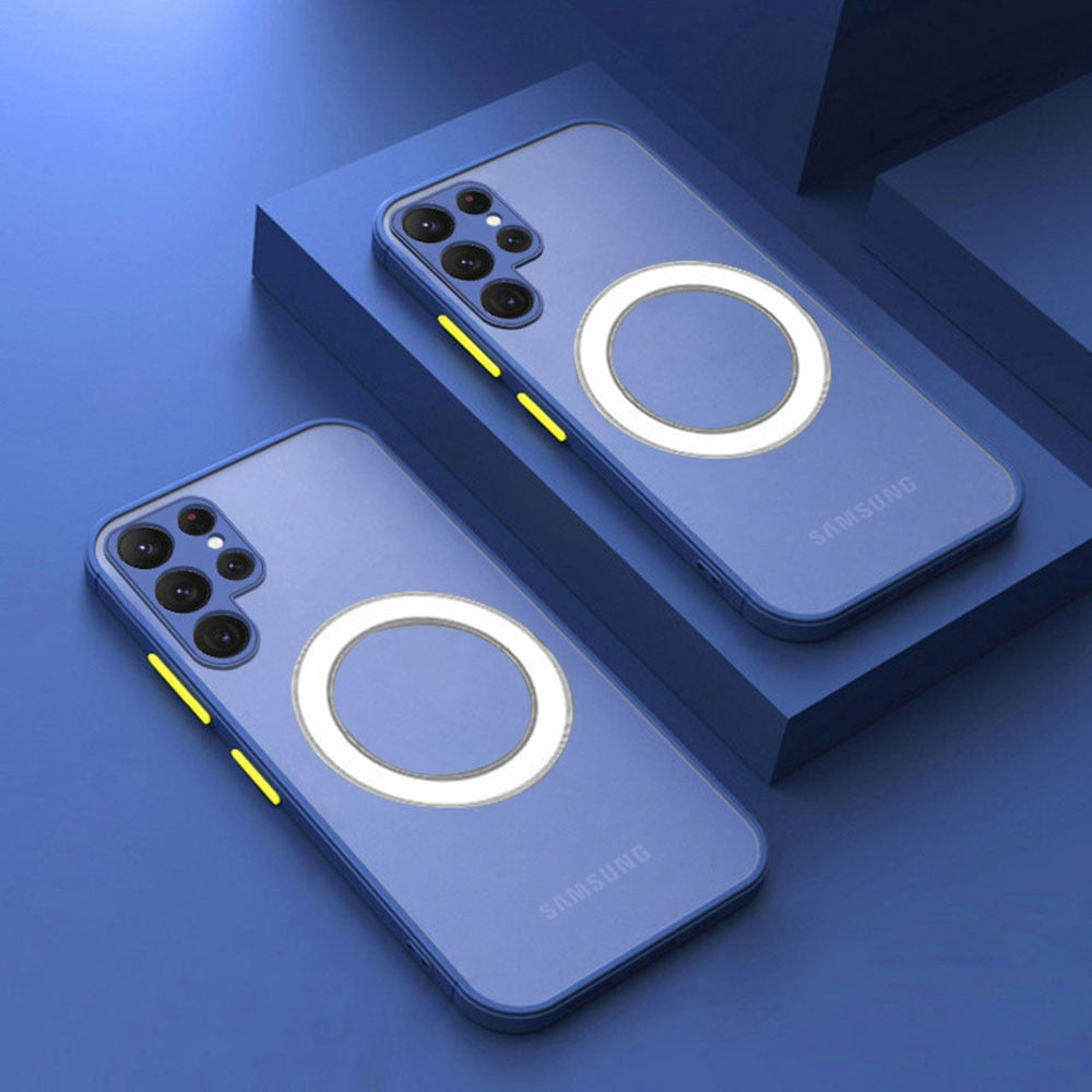 Magnetic Silicone Phone Case for Samsung Galaxy S21-S26 – Soft Grip Shock-Absorbing Cover with Raised Edges & Wireless Charging Support | Thomler