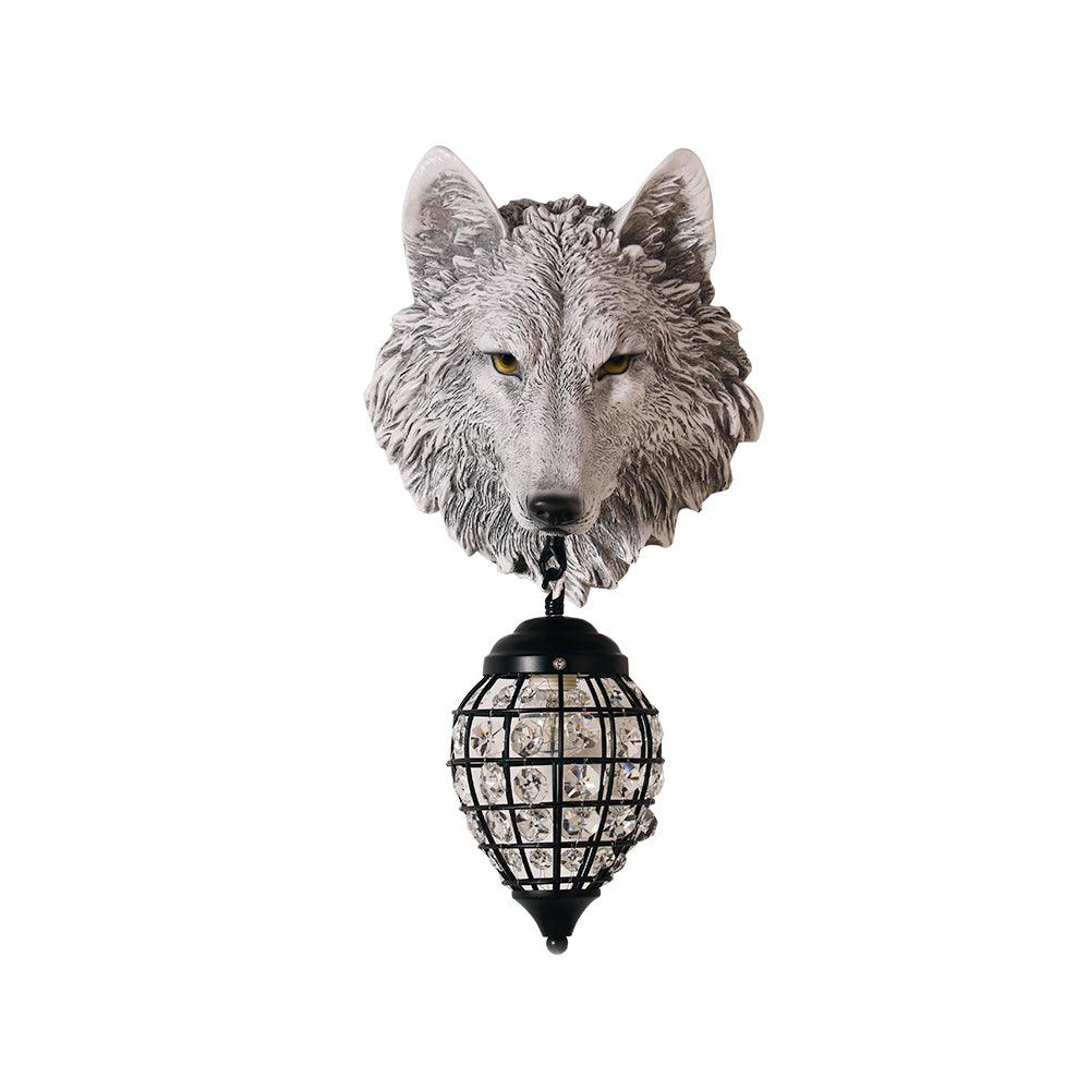 Sculptural Wolf Sconce with Crystal Accents 20.5 in Gold Gray Patina Iron Resin Fixture Entryway Living Room Hallway Decorative Wildlife Sta | Thomler