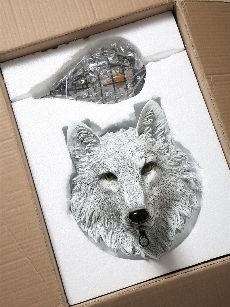 Sculptural Wolf Sconce with Crystal Accents 20.5 in Gold Gray Patina Iron Resin Fixture Entryway Living Room Hallway Decorative Wildlife Sta | Thomler