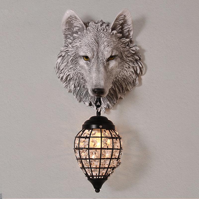 Sculptural Wolf Sconce with Crystal Accents 20.5 in Gold Gray Patina Iron Resin Fixture Entryway Living Room Hallway Decorative Wildlife Sta | Thomler