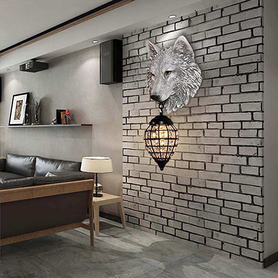 Sculptural Wolf Sconce with Crystal Accents 20.5 in Gold Gray Patina Iron Resin Fixture Entryway Living Room Hallway Decorative Wildlife Sta | Thomler