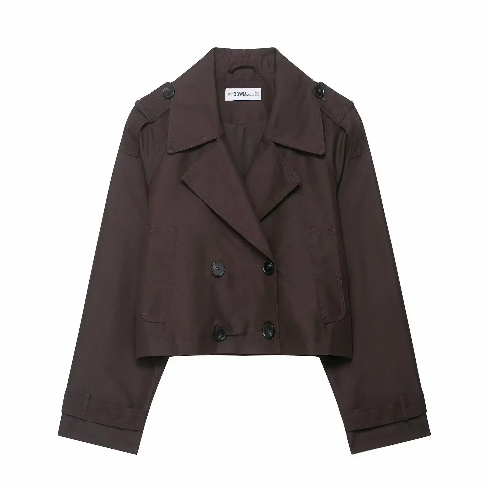 Cropped Double-Breasted Jacket Women's Work Blazer Khaki Brown Short Trench Style Coat Fall Winter Layering Piece Office Casual | Thomler