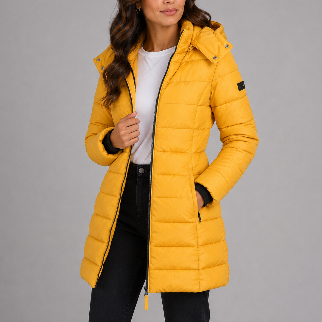 Women's Extended Puffer Jacket with Hood, Zip Pockets & Insulated Quilting – Winter Coat for Cold Weather, Commuting | Thomler
