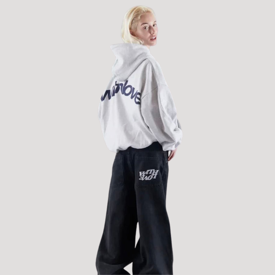 Relaxed-Fit Printed Pullover Sweatshirt for Women with Front Pouch – Adjustable Drawcord Hood | Thomler
