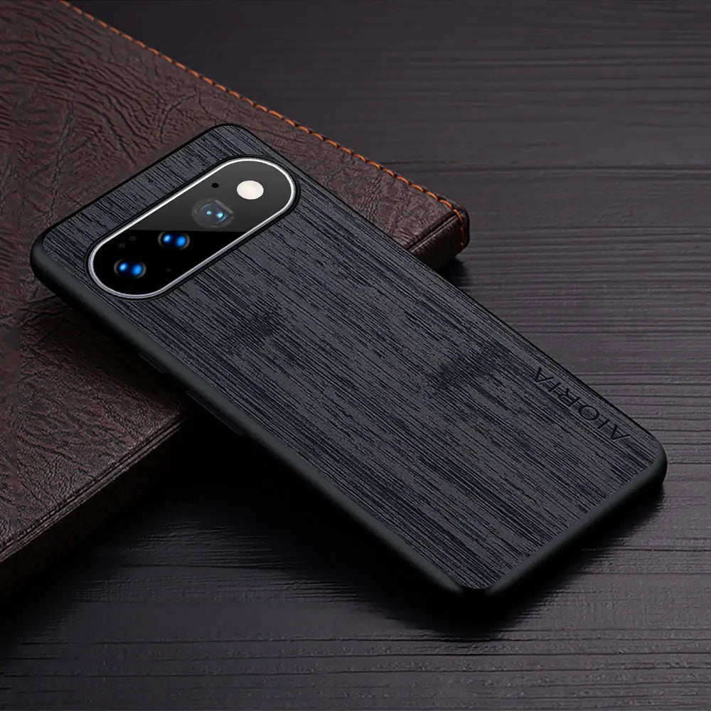 Google Pixel Natural Wood Grain Phone Case – Premium PU Leather with Raised Edge Protection for Screen & Camera | Thomler