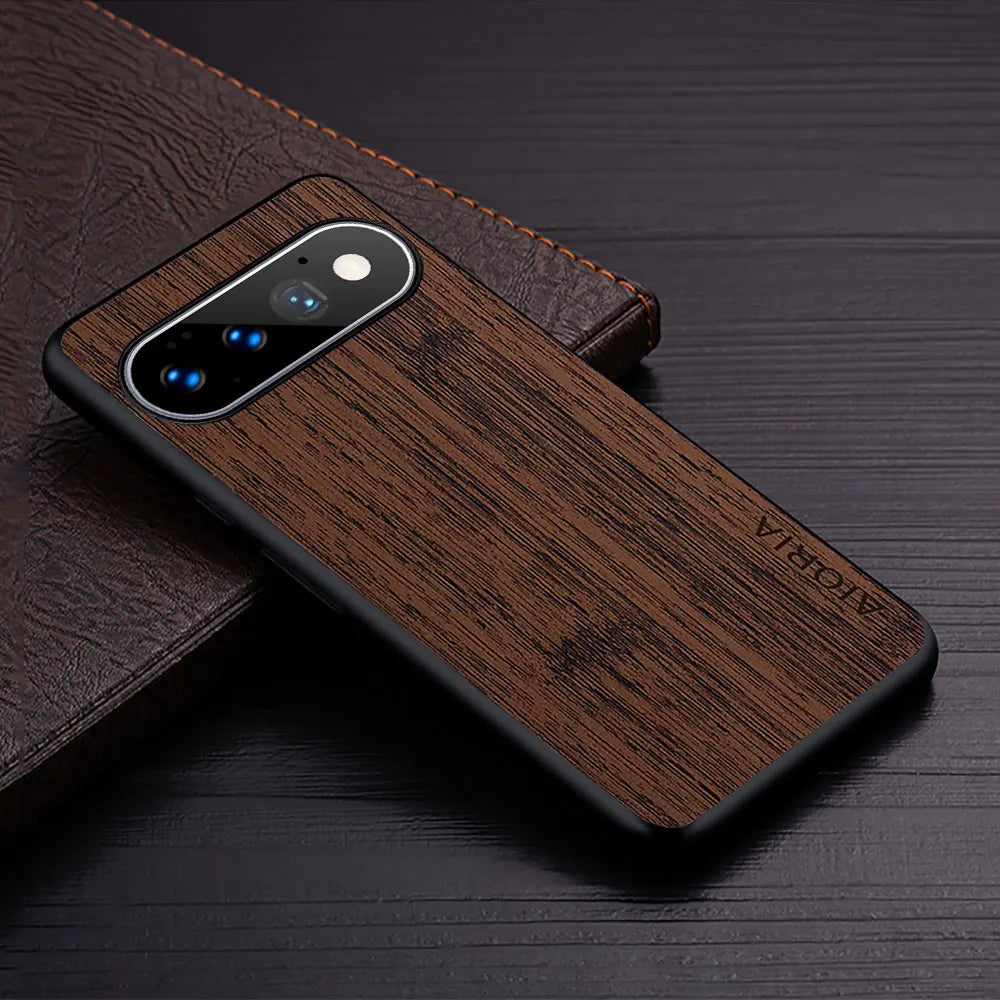 Google Pixel Natural Wood Grain Phone Case – Premium PU Leather with Raised Edge Protection for Screen & Camera | Thomler