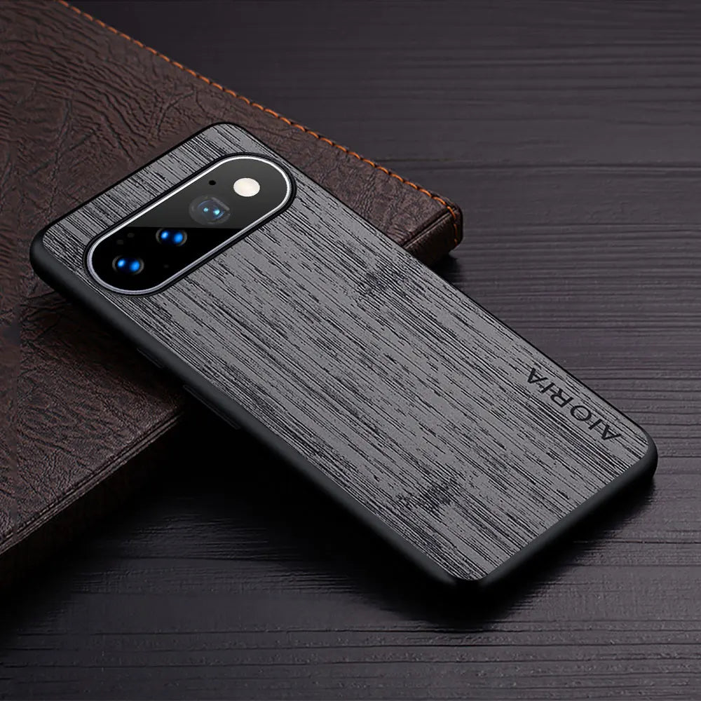 Google Pixel Natural Wood Grain Phone Case – Premium PU Leather with Raised Edge Protection for Screen & Camera | Thomler