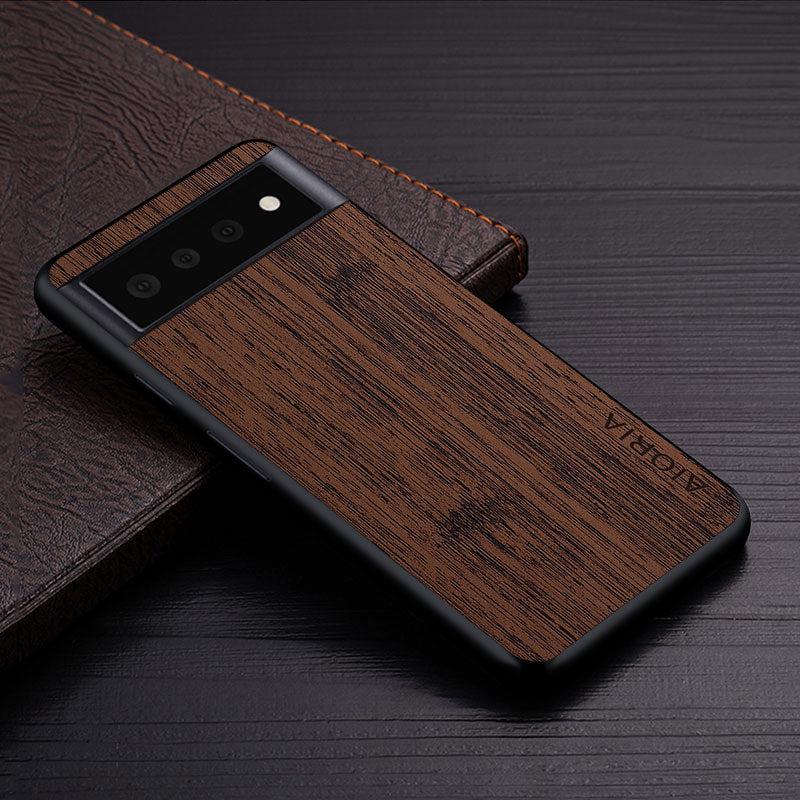 Google Pixel Natural Wood Grain Phone Case – Premium PU Leather with Raised Edge Protection for Screen & Camera | Thomler