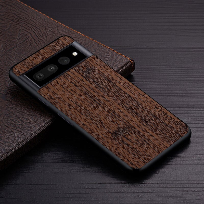 Google Pixel Natural Wood Grain Phone Case – Premium PU Leather with Raised Edge Protection for Screen & Camera | Thomler