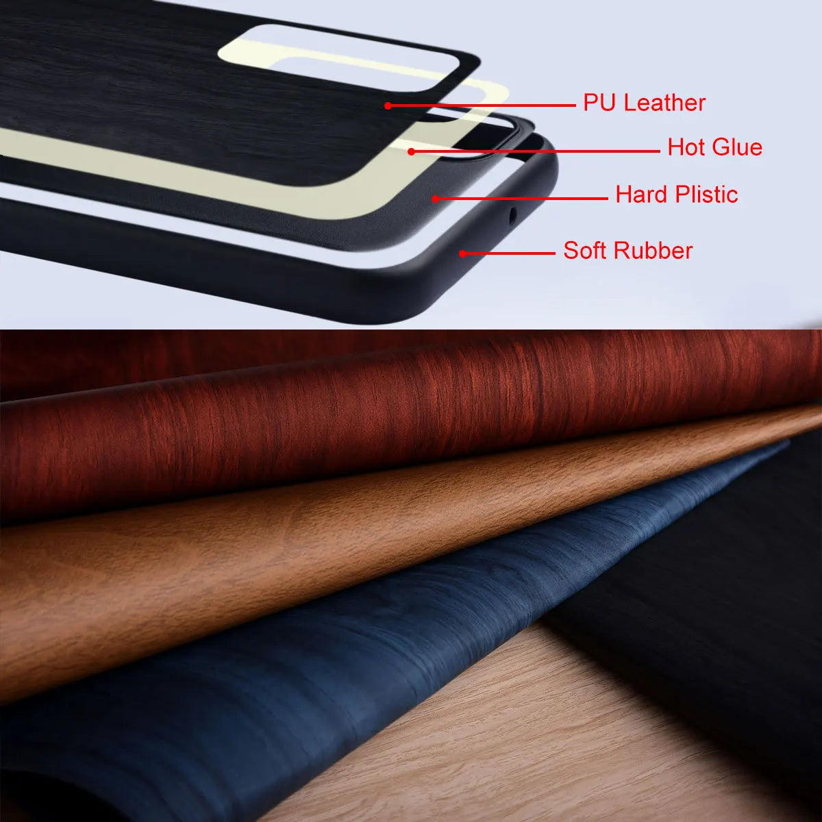 Foldable Phone Case Wood Grain Texture for Samsung Galaxy Z Flip 3 4 5 6 7 8 FE Shockproof PU Cover Anti-Fingerprint | Thomler