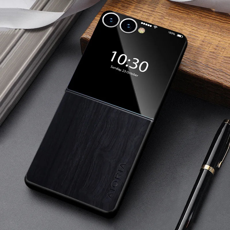 Foldable Phone Case Wood Grain Texture for Samsung Galaxy Z Flip 3 4 5 6 7 8 FE Shockproof PU Cover Anti-Fingerprint | Thomler