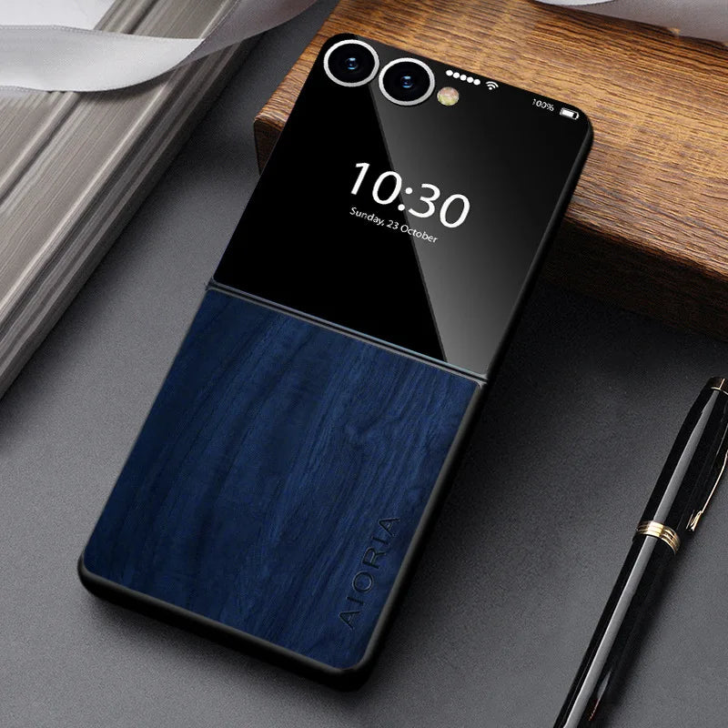 Foldable Phone Case Wood Grain Texture for Samsung Galaxy Z Flip 3 4 5 6 7 8 FE Shockproof PU Cover Anti-Fingerprint | Thomler