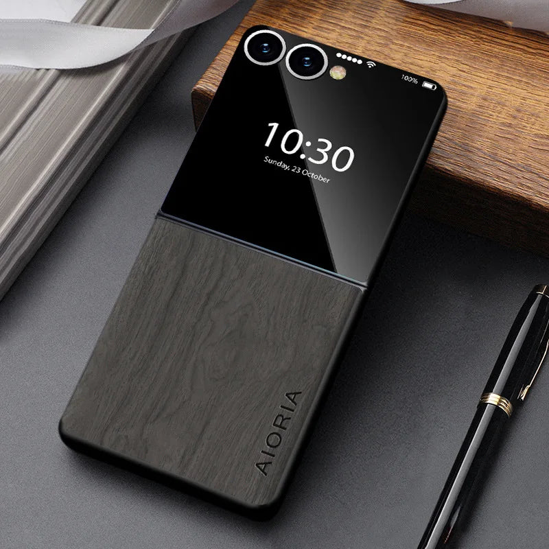 Foldable Phone Case Wood Grain Texture for Samsung Galaxy Z Flip 3 4 5 6 7 8 FE Shockproof PU Cover Anti-Fingerprint | Thomler
