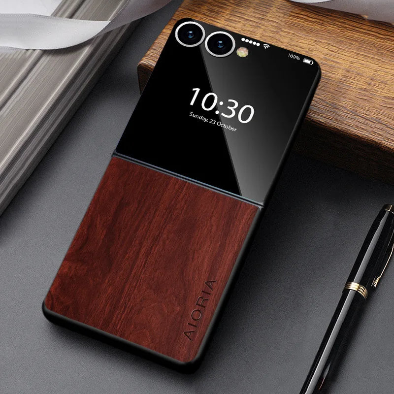 Foldable Phone Case Wood Grain Texture for Samsung Galaxy Z Flip 3 4 5 6 7 8 FE Shockproof PU Cover Anti-Fingerprint | Thomler