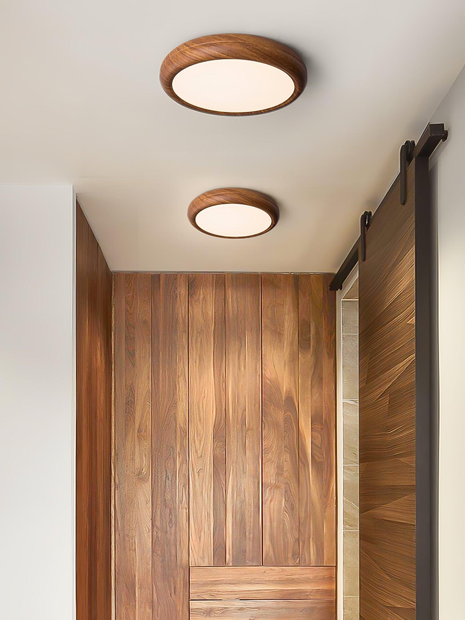 Ceiling Light Wood Grain LED 19.7 in Flush Mount Living Room Bedroom Modern Round Acrylic Lamp | Thomler